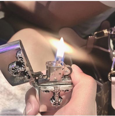 110g 925 Silver Lighter Antique Silver Cigarette Lighter With Classic Flame Cross Design