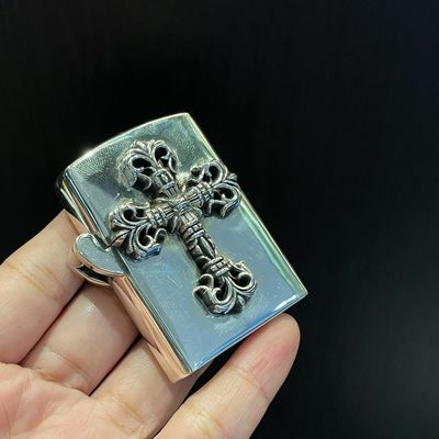 110g 925 Silver Lighter Antique Silver Cigarette Lighter With Classic Flame Cross Design