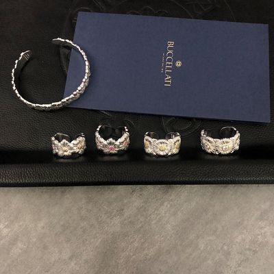 Elegant Buccellati Silver Ring Silver Daisy Ring Adjustable Size #6-10.3 With White Gemstones