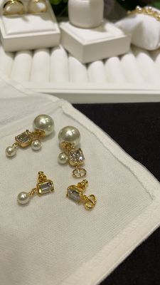 Golden CD Pearl Earrings with 10mm Rectangular Diamond Studs
