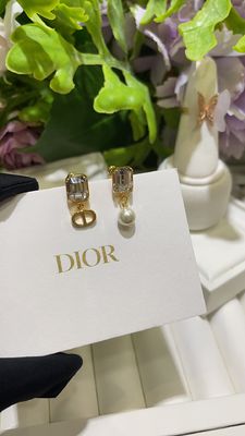 Golden CD Pearl Earrings with 10mm Rectangular Diamond Studs