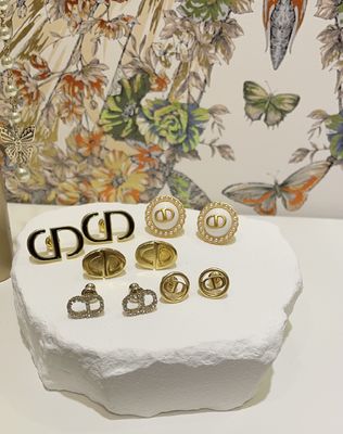 Simple golden women earrings.CD Alphabet Earrings 10mm Pearl Accents