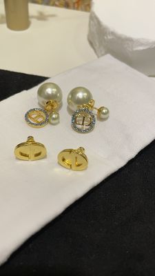 Simple golden women earrings.CD Alphabet Earrings 10mm Pearl Accents