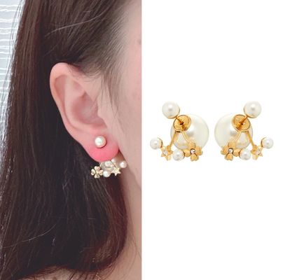 2025 Collection Golden Color Stars and Four-Leaf Clover Double Pearl Luxury Earrings