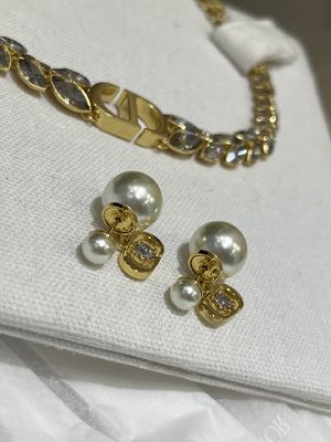 Rhinestone Pearl Double Ball Earrings Luxurious Customizable Anti Allergy