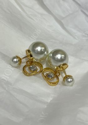 Rhinestone Pearl Double Ball Earrings Luxurious Customizable Anti Allergy