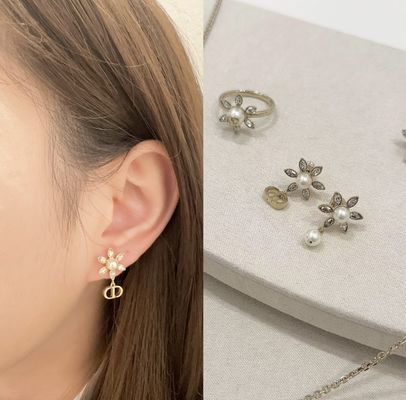 Gold Sunflower CD Pearl Drop Earrings 8mm Mini Size Luxury Earrings For Daily Wear
