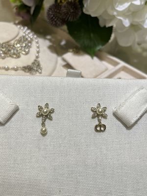 Gold Sunflower CD Pearl Drop Earrings 8mm Mini Size Luxury Earrings For Daily Wear