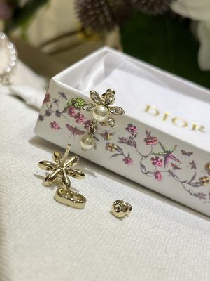 Gold Sunflower CD Pearl Drop Earrings 8mm Mini Size Luxury Earrings For Daily Wear