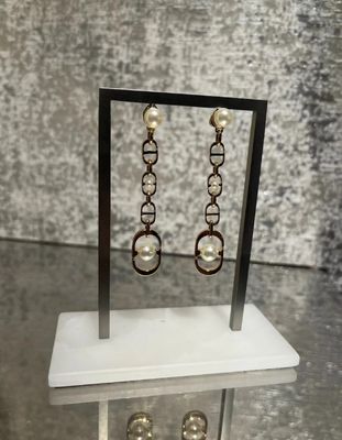 Gold CD Letter Pearl Drop Earrings 18K gold plated.Stud Earring