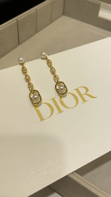 Gold CD Letter Pearl Drop Earrings 18K gold plated.Stud Earring