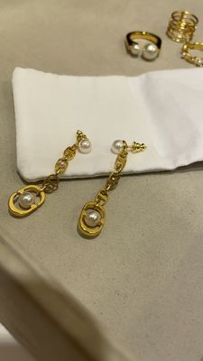 Gold CD Letter Pearl Drop Earrings 18K gold plated.Stud Earring