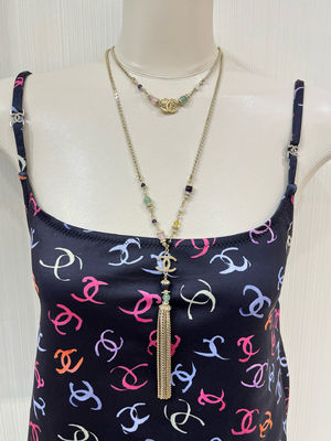 Double C Multi Gem Crystal Fringe Necklace 65-80cm Length Luxury Necklaces