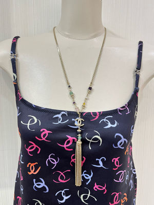 Double C Multi Gem Crystal Fringe Necklace 65-80cm Length Luxury Necklaces