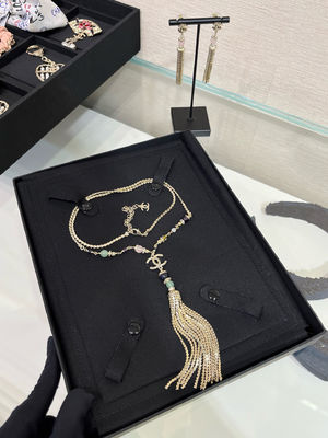 Double C Multi Gem Crystal Fringe Necklace 65-80cm Length Luxury Necklaces