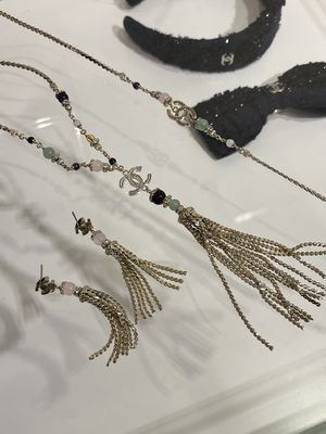 Double C Multi Gem Crystal Fringe Necklace 65-80cm Length Luxury Necklaces