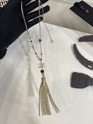 Double C Multi Gem Crystal Fringe Necklace 65-80cm Length Luxury Necklaces