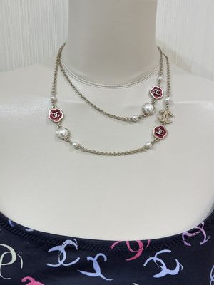 Red Enamel Peony Women Necklace Fine Jewelry 50cm Length Luxury Exquisite Look