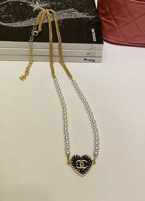 2 In 1 Retro Heart Luxury Pendant Necklace Gold Denim With Pearl Waist Chain