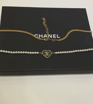 2 In 1 Retro Heart Luxury Pendant Necklace Gold Denim With Pearl Waist Chain