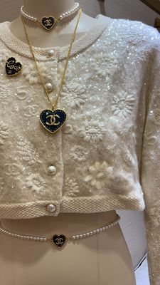 2 In 1 Retro Heart Luxury Pendant Necklace Gold Denim With Pearl Waist Chain