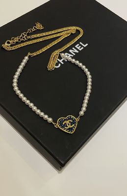 2 In 1 Retro Heart Luxury Pendant Necklace Gold Denim With Pearl Waist Chain