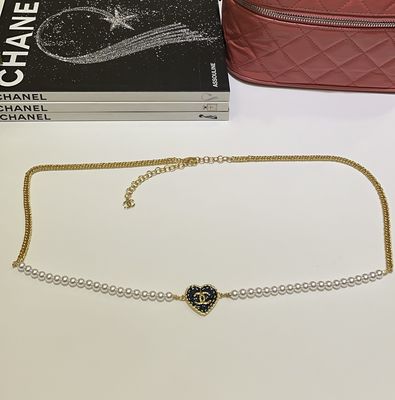 2 In 1 Retro Heart Luxury Pendant Necklace Gold Denim With Pearl Waist Chain