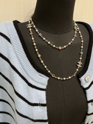 Colorful Crystal Star Double C Pearl Pendant Necklace 70-80cm Length Versatile Design