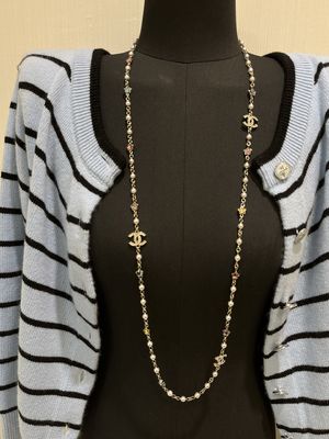 Colorful Crystal Star Double C Pearl Pendant Necklace 70-80cm Length Versatile Design