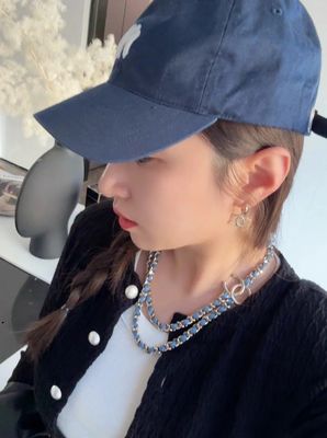 Blue Denim Luxury Chain Necklace 50-55cm Length With Light Gold Double C Accents