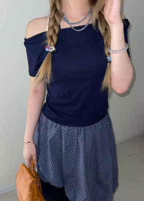 Blue Denim Luxury Chain Necklace 50-55cm Length With Light Gold Double C Accents