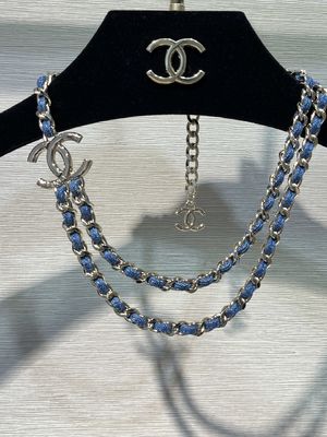 Blue Denim Luxury Chain Necklace 50-55cm Length With Light Gold Double C Accents