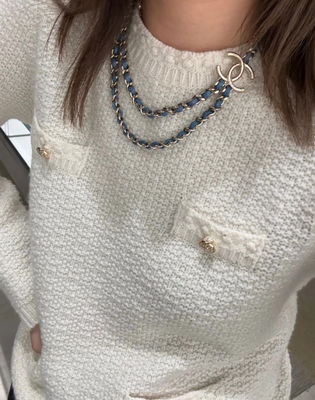 Blue Denim Luxury Chain Necklace 50-55cm Length With Light Gold Double C Accents