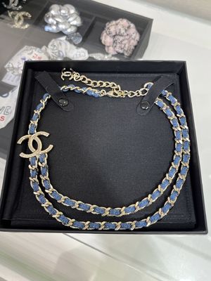 Blue Denim Luxury Chain Necklace 50-55cm Length With Light Gold Double C Accents