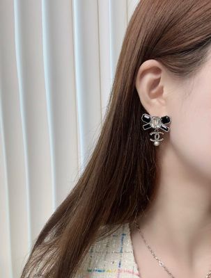 23K Black White Pearl Luxury Earrings Gem Bow Pearl Drop Earrings