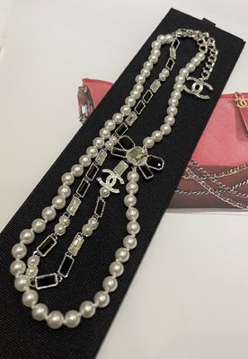 Black White Luxury Pearl Necklace Gem Bow Double Layer 45-50cm Length Luxury Necklaces