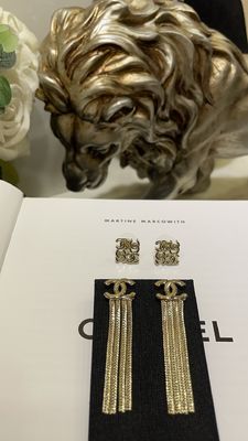 24B Gold Double C Snake Chain Tassel Earrings 18K gold Plated