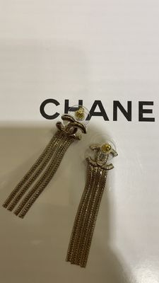 24B Gold Double C Snake Chain Tassel Earrings 18K gold Plated