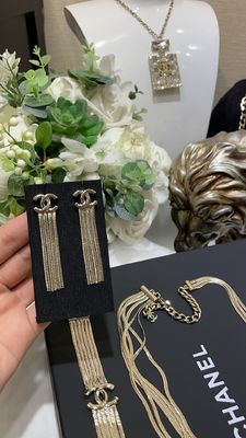 24B Gold Double C Snake Chain Tassel Earrings 18K gold Plated