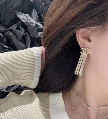 24B Gold Double C Snake Chain Tassel Earrings 18K gold Plated