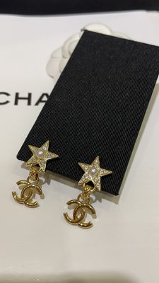 2024B Gold Plated Star Pearl Double C Earrings 18K Hypoallergenic