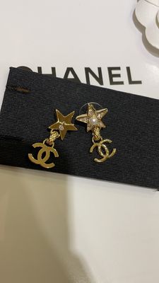 2024B Gold Plated Star Pearl Double C Earrings 18K Hypoallergenic