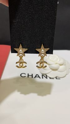 2024B Gold Plated Star Pearl Double C Earrings 18K Hypoallergenic