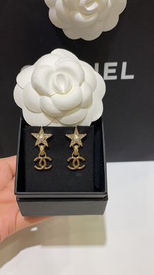 2024B Gold Plated Star Pearl Double C Earrings 18K Hypoallergenic