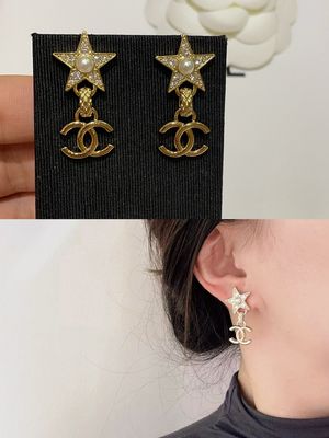 2024B Gold Plated Star Pearl Double C Earrings 18K Hypoallergenic