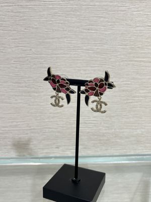 Chan** 18K Gold plated Enamel Double C Earrings 2025A.New collection Earrings