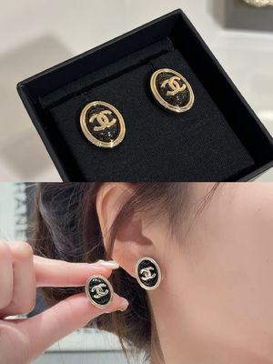 18K Gold Plated Black Stud Earrings with Color Enamel