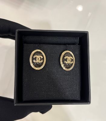 18K Gold Plated Black Stud Earrings with Color Enamel