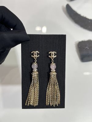 18K Gold Plated Pink Crystal Tassel Drop Earrings 25A