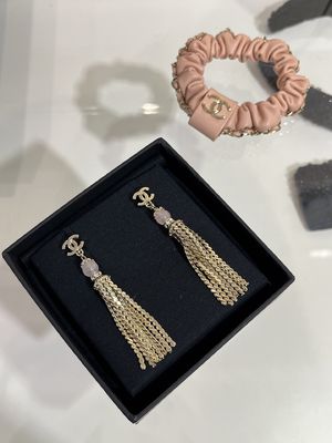 18K Gold Plated Pink Crystal Tassel Drop Earrings 25A